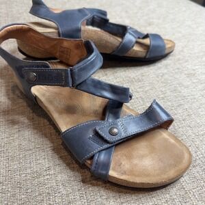 Taos Universal Leather Adjustable Strap Cork‎ Comfort Wedge Sandals Blue US 10